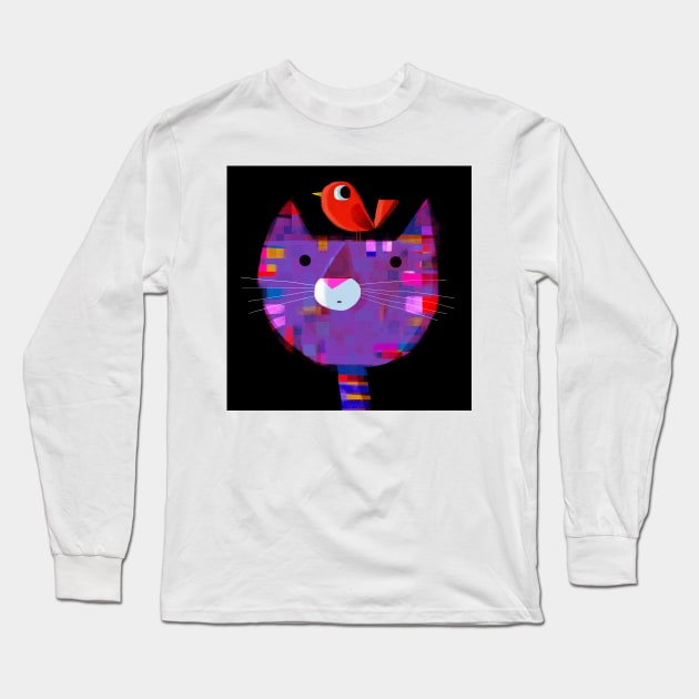 Cat With Pesky Bird Long Sleeve T-Shirt by Gareth Lucas